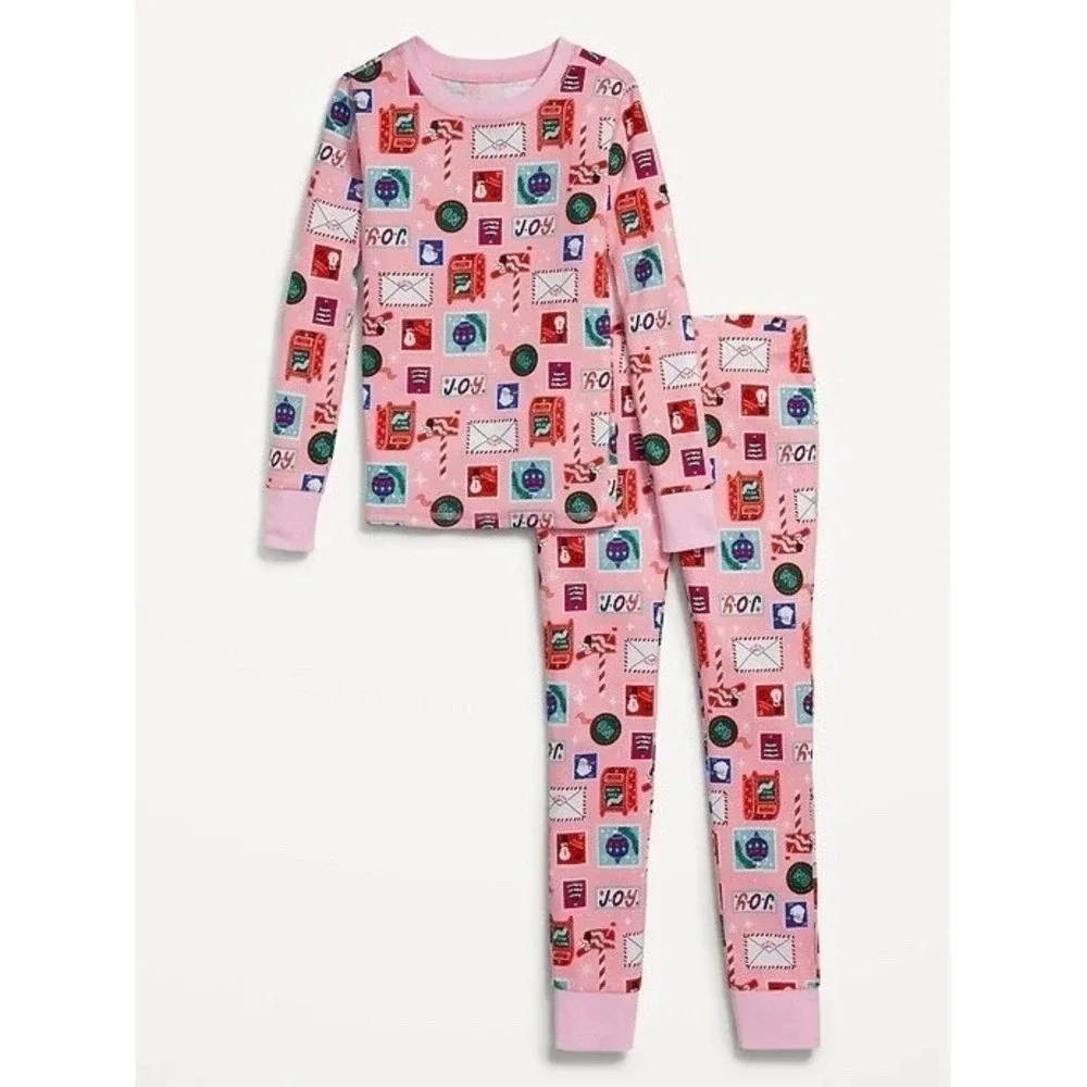 Old Navy Kids Unisex Snug Fit PJ Set - Pink Hoilday Delivery - Size Large (10)